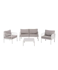Streamdale 5-Piece Patio Set, Modern outdoor sectional with coffee table, cushions, white & gray