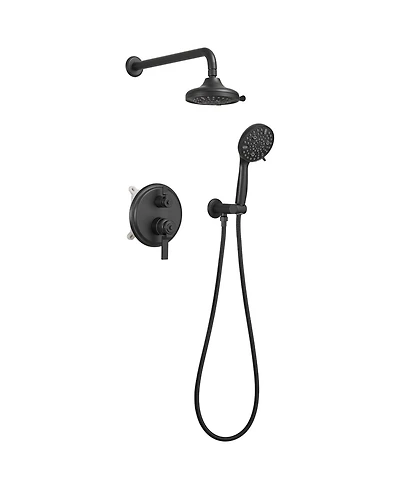 Single-Handle 1-Spray Round Rain Shower Faucet Combo Set with Dual Function Pressure Balance Valve in Matte Black