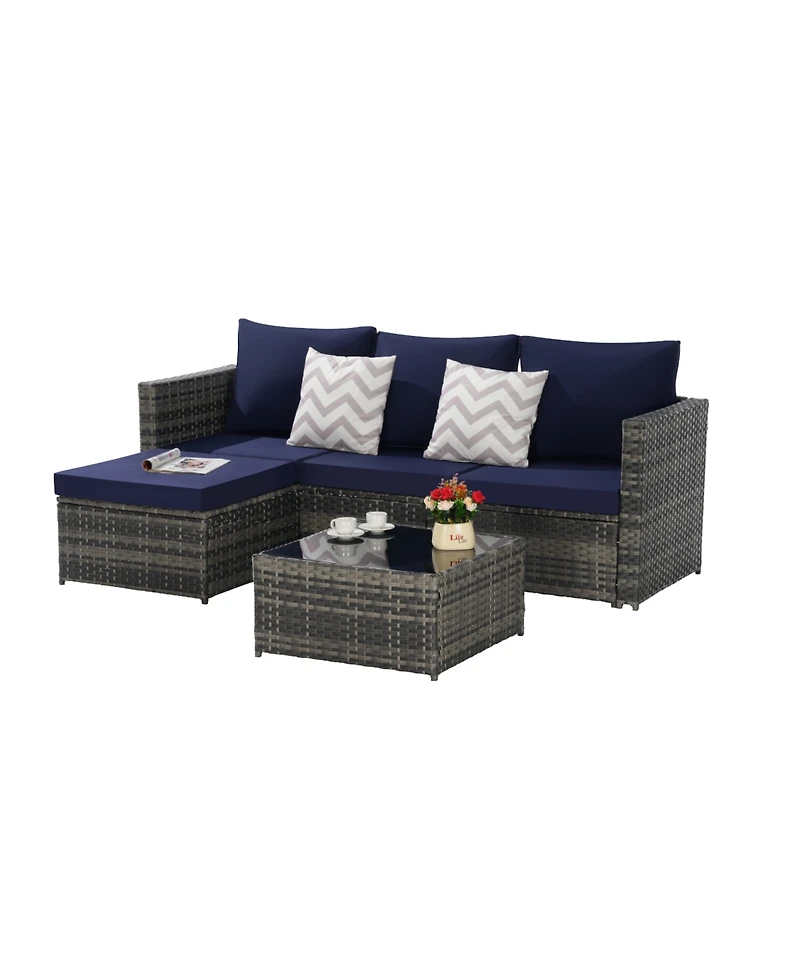 Streamdale 2-Piece Wicker Patio Set, L-Shaped, Ottoman