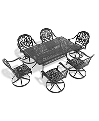 Streamdale 7-pc Cast Aluminum Dining Set, 6 Swivel Chairs, Rectangular Table