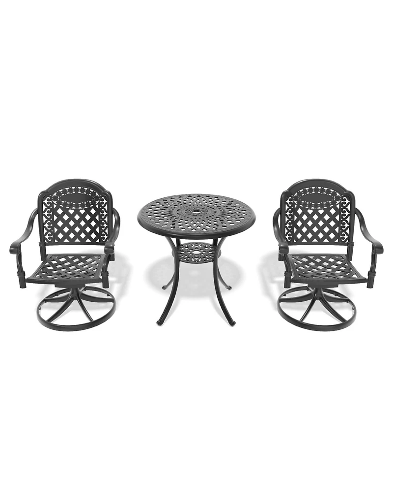 Streamdale 3pc Cast Aluminum Dining Set, 2 Swivel Chairs & 30" Table