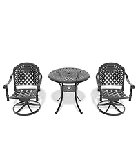 Streamdale 3pc Cast Aluminum Dining Set, 2 Swivel Chairs & 30" Table