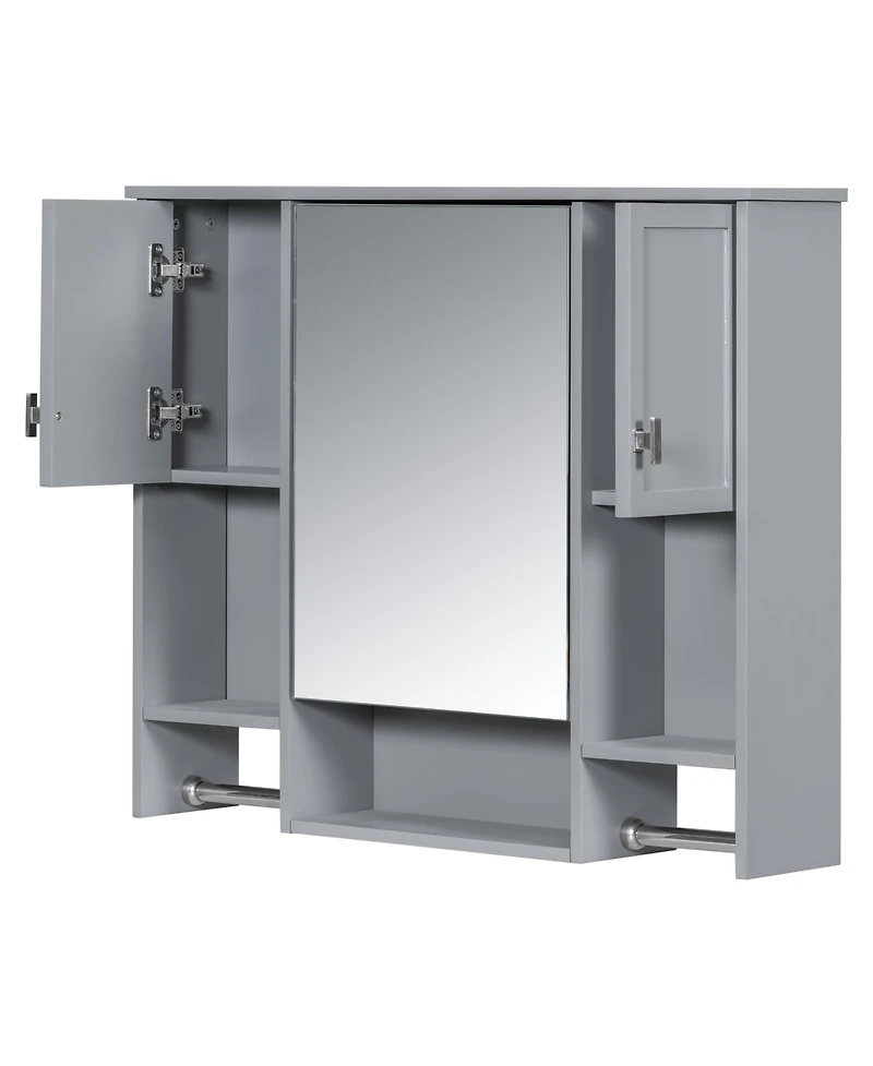 35'' x 28'' Modern Wall Mounted Bathroom Storage Cabinet, Bathroom Wall Cabinet with Mirror, Medicine Cabinet with Towels Bar