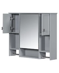 35'' x 28'' Modern Wall Mounted Bathroom Storage Cabinet, Bathroom Wall Cabinet with Mirror, Medicine Cabinet with Towels Bar
