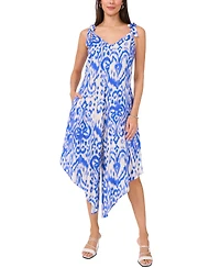 Vince Camuto Women's Printed V-Neck Sleeveless Tie-Shoulder Angled-Hem Jumpsuit