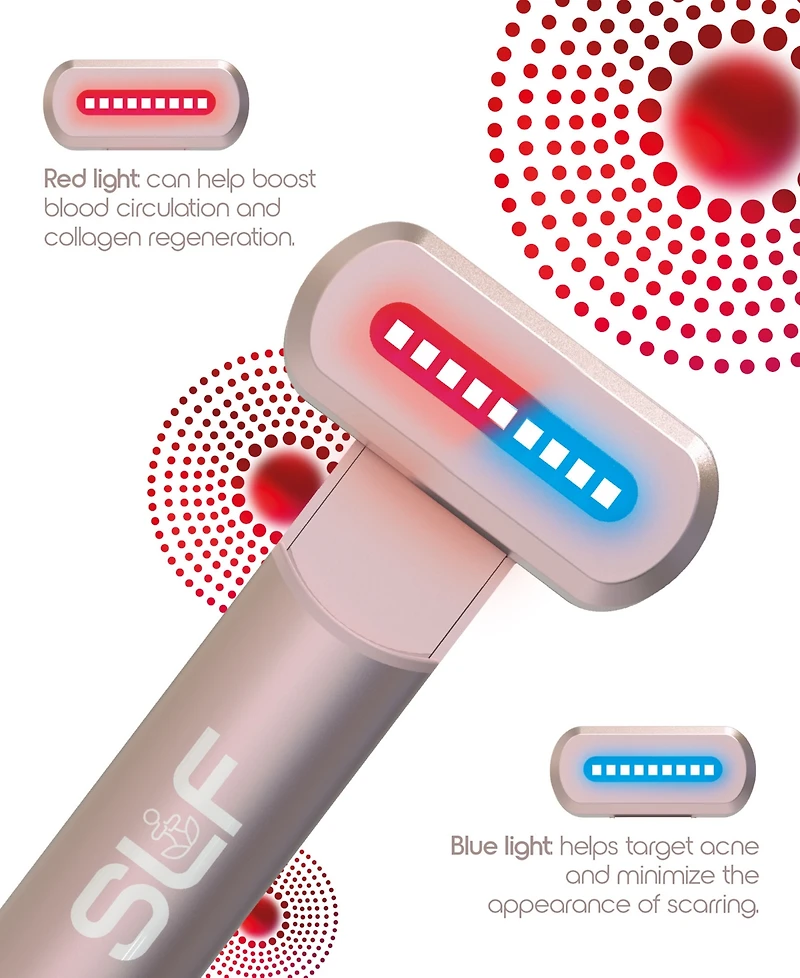 Tzumi Red Light Therapy for Face and Neck Wand, 4-in-1 Rechargeable Light Therapy Wand with 2 Led Colors