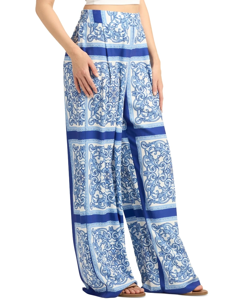 Bcx Juniors' Printed Pull-On Wide-Leg Pants