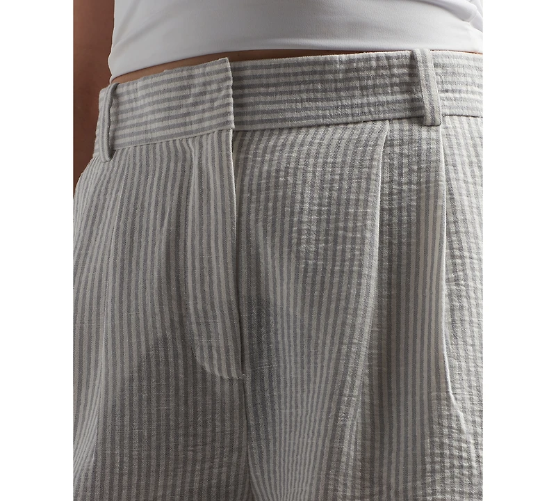Bcx Juniors' Striped Pleat-Front Mid-Rise Shorts