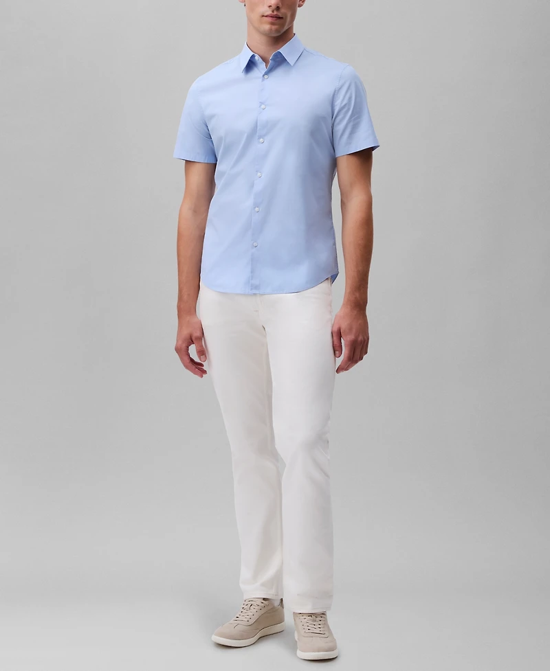 Calvin Klein Men's Slim Fit Short Sleeve Solid Stretch Button-Front Shirt