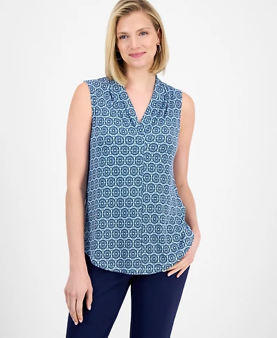 Jm Collection Women's Printed V-Neck Sleeveless Knit Blouse