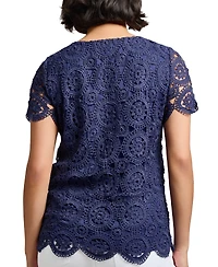 Jones New York Women's Lace Scalloped Short-Sleeve Top