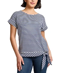 Jones New York Women's Striped Dolman-Sleeve Tie-Waist Top