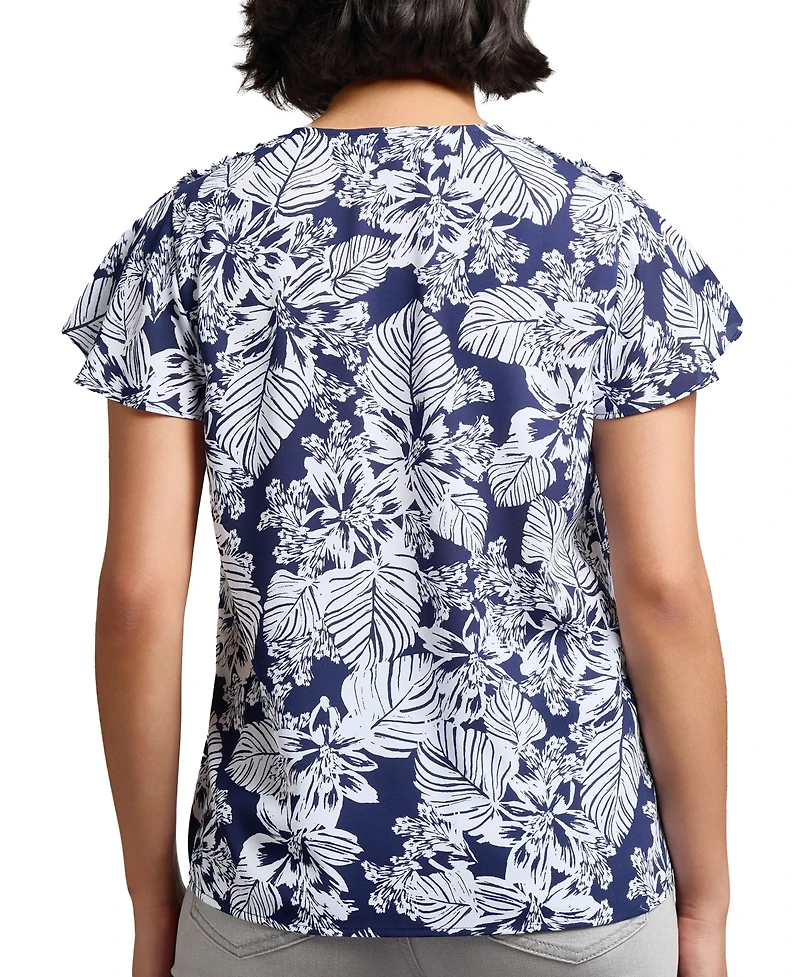 Jones New York Women's Floral-Print Flutter-Sleeve Top