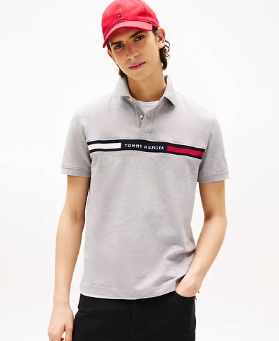 Tommy Hilfiger Men's Short Sleeve Embroidered Chest Stripe Polo Shirt