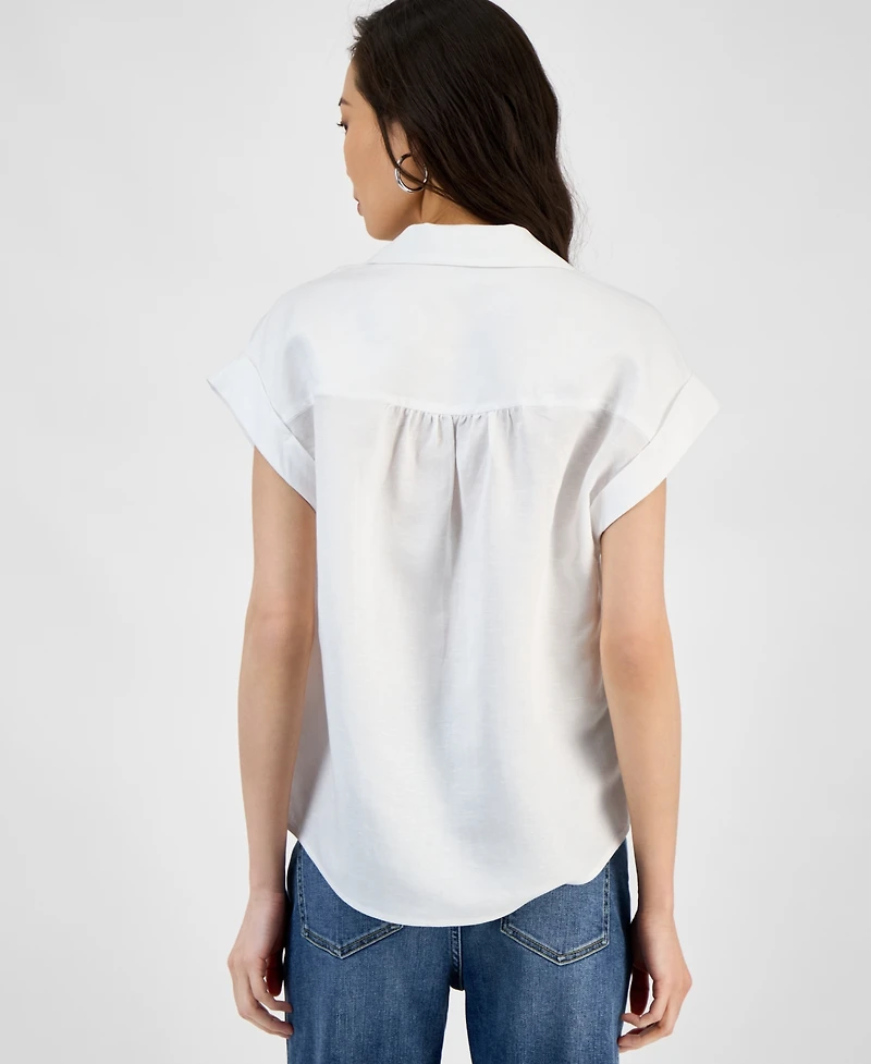 I.n.c. International Concepts Women's Collared Cap-Sleeve Surplice Top, Exclusively at Macy's