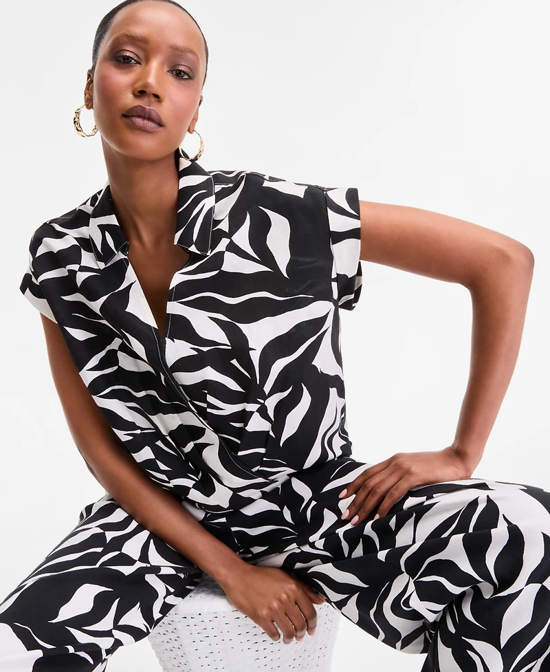 I.n.c. International Concepts Women's Printed Short-Sleeve Surplice Blouse, Exclusively at Macy's