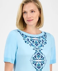 Jm Collection Women's Printed Mixed-Media Sweater, Exclusively at Macy's