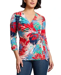 Jones New York Women's Printed Faux-Wrap Tie-Waist Top
