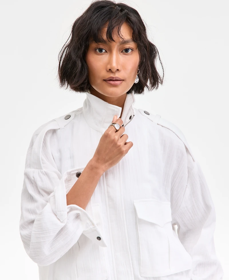 On 34th Women's Cotton Gauze Cropped Jacket, Exclusively at Macy's