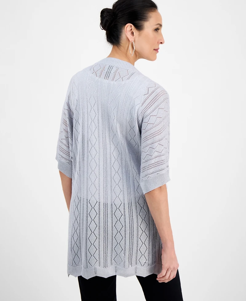 Jm Collection Petite Short-Sleeve Shine Cardigan, Exclusively at Macy's