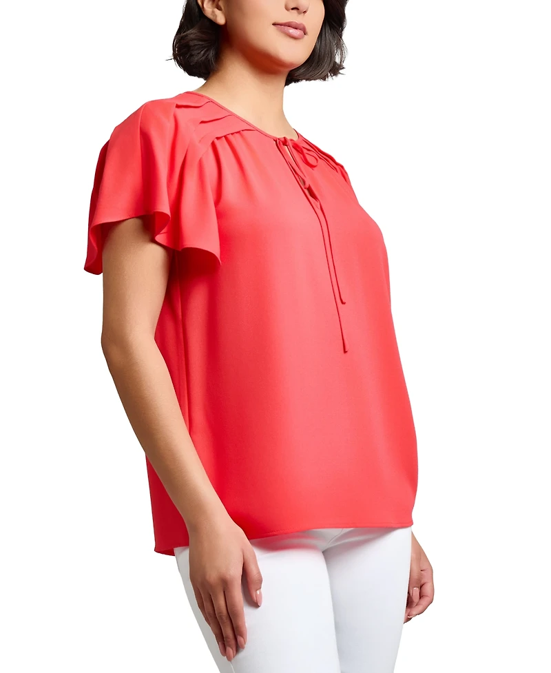 Jones New York Women's Jasper Tie-Neck Pleated-Shoulder Top