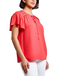 Jones New York Women's Jasper Tie-Neck Pleated-Shoulder Top