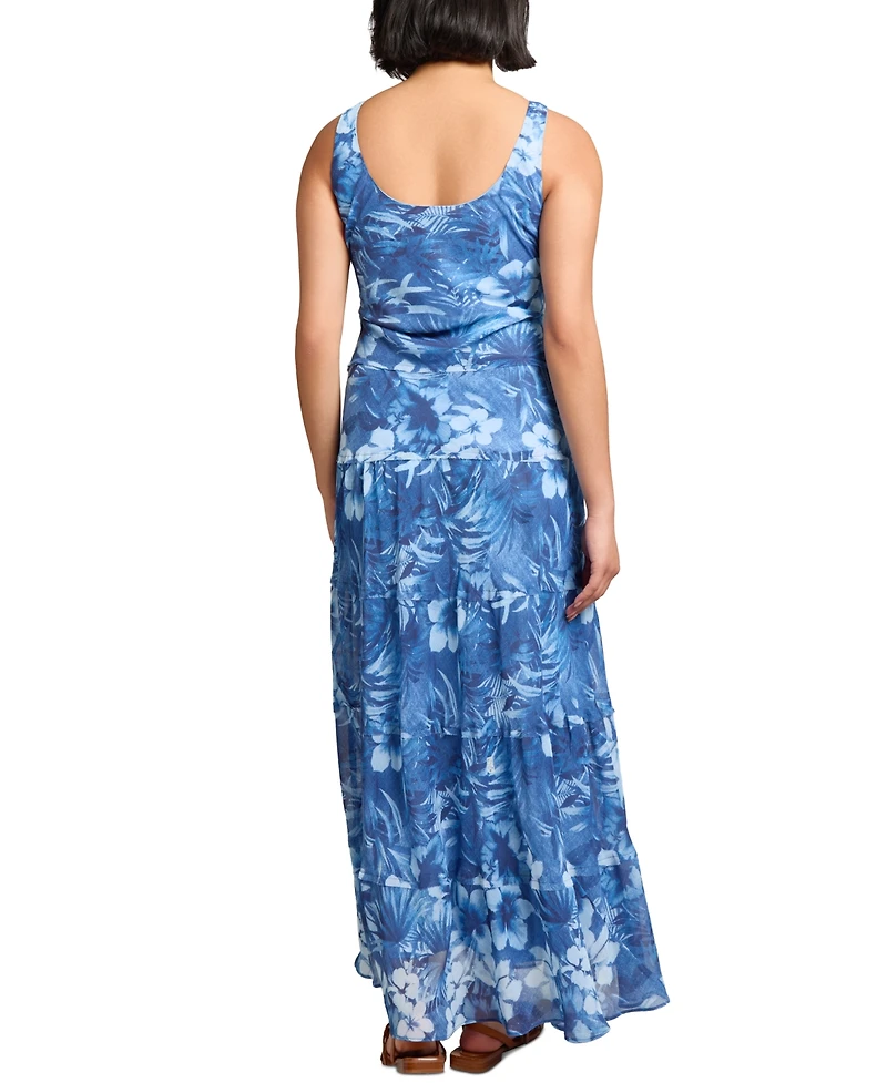 Jones New York Women's Printed Chiffon Scoop-Neck Maxi Dress