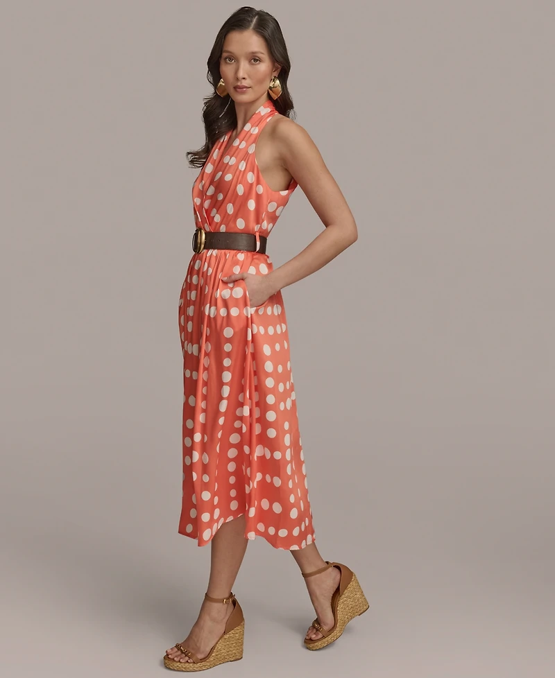 Donna Karan New York Women's Polka-Dot Belted A-Line Dress