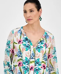 Jm Collection Women's Printed Tie-Neck Long-Sleeve Blouse, Exclusively at Macy's