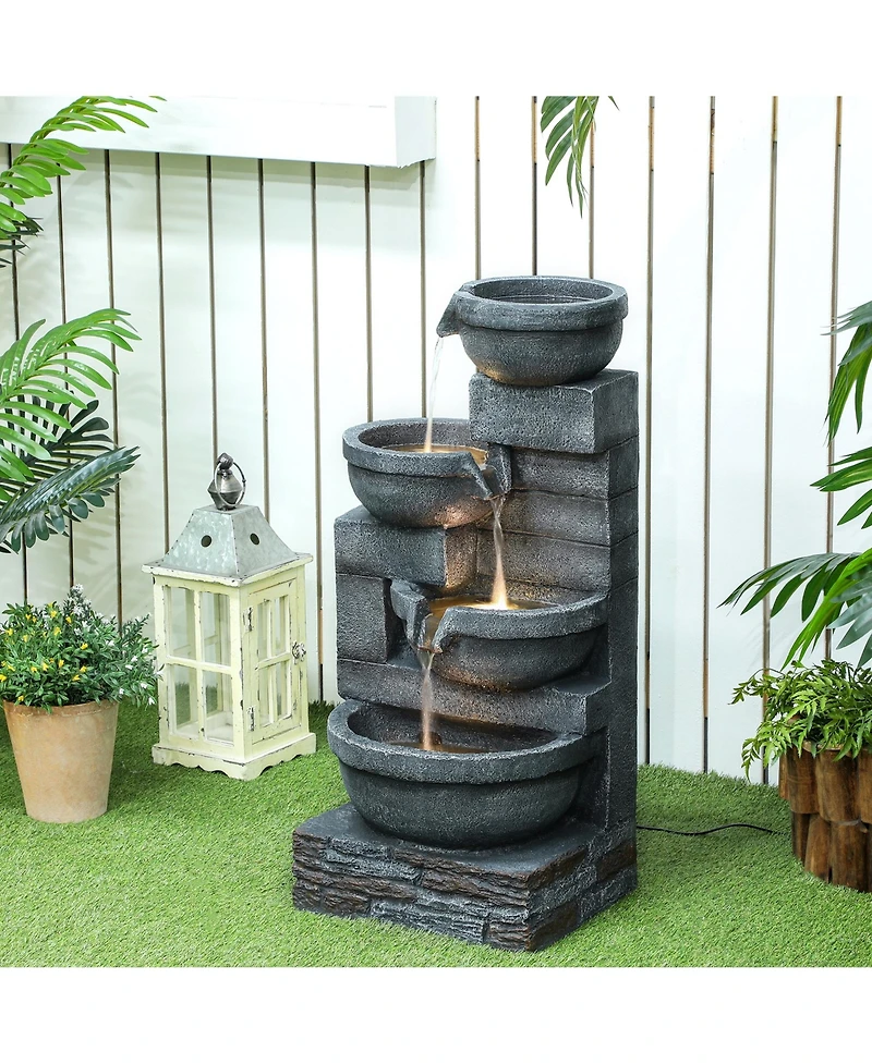 Outsunny Outdoor Water Fountain with Lights, Outdoor Waterfall,