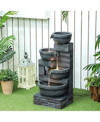 Outsunny Outdoor Water Fountain with Lights, Outdoor Waterfall,