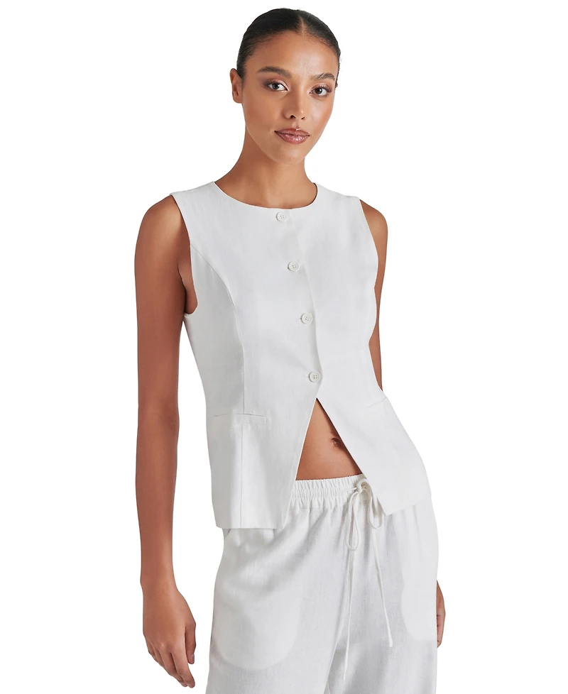 Steve Madden Women's Wesley Button-Front Linen-Blend Vest