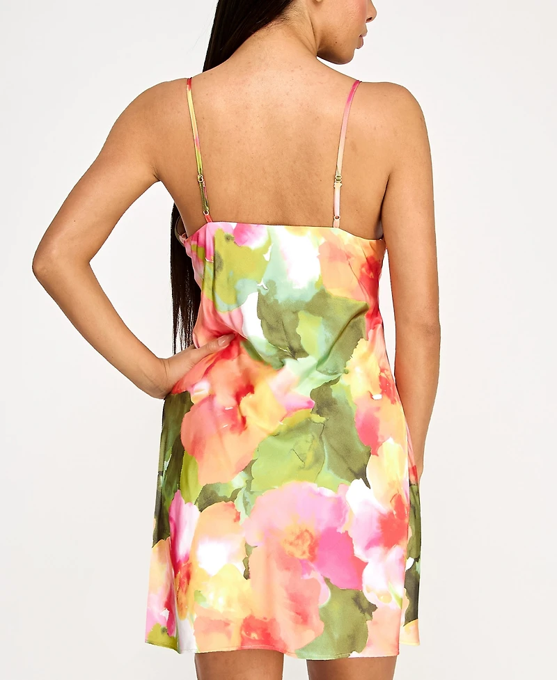 City Studios Juniors' Emma Floral Satin Pleated-Bust Mini Dress