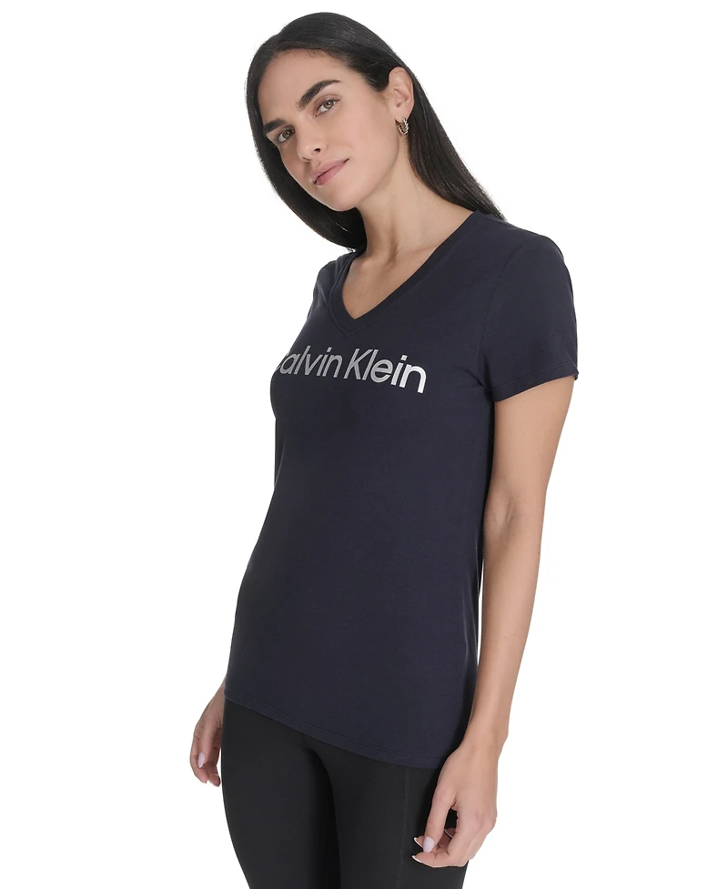 Calvin Klein Women's V-Neck Logo Short-Sleeve T-Shirt
