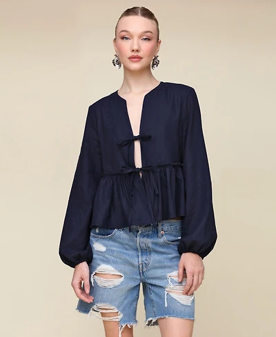 Avec Les Filles Women's Linen-Blend Tie-Front Blouse