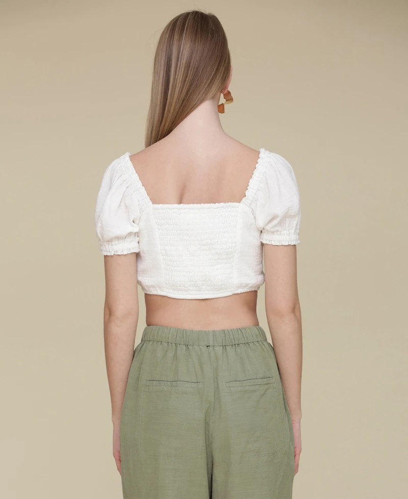 Avec Les Filles Women's Embroidered Cotton Crop Top