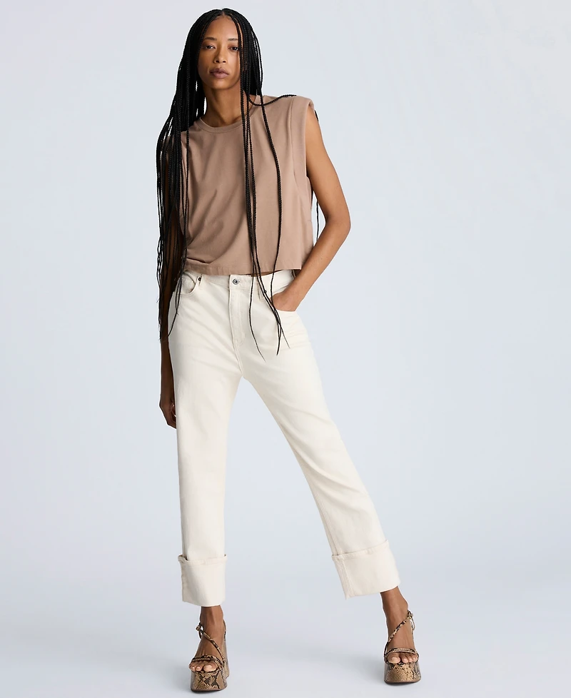 Kenneth Cole Women's High-Rise Straight-Leg Wide-Cuff Jeans