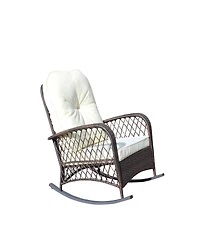 Streamdale Outdoor wicker rocking chair with cushion, Patio, garden, backyard, Beige