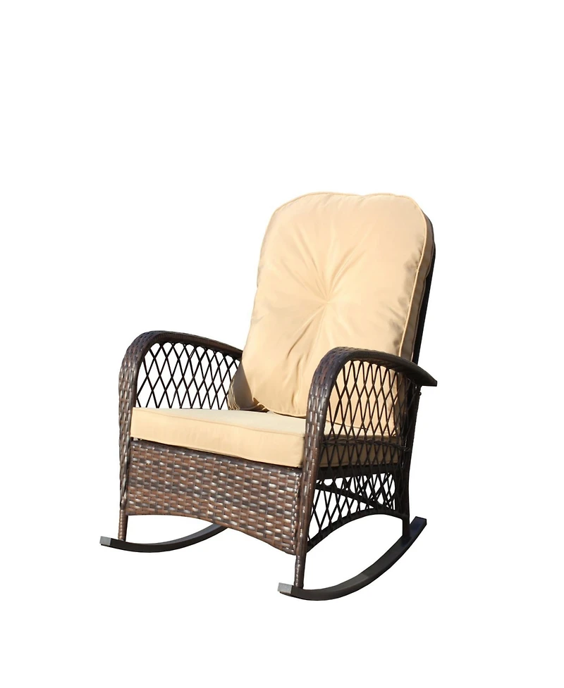 Streamdale Outdoor wicker rocking chair, wide seat, thick cushion, steel frame, brown cushion