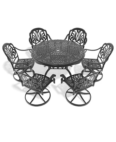 Streamdale 7-pc Cast Aluminum Dining Set, 6 Swivel Chairs, 48" Round Table