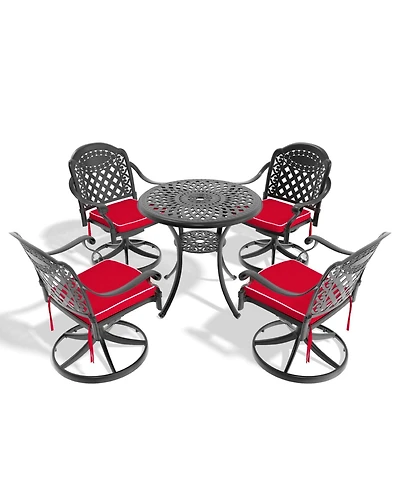 Streamdale 5-Pc Cast Aluminum Dining Set, 4 Swivel Chairs & 31" Round Table