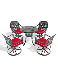 Streamdale 5-Pc Cast Aluminum Dining Set, 4 Swivel Chairs & 31" Round Table