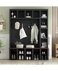 Streamdale Farmhouse Hall Tree with 6 Hooks, Bench, Shelves, and 13 Cubbies