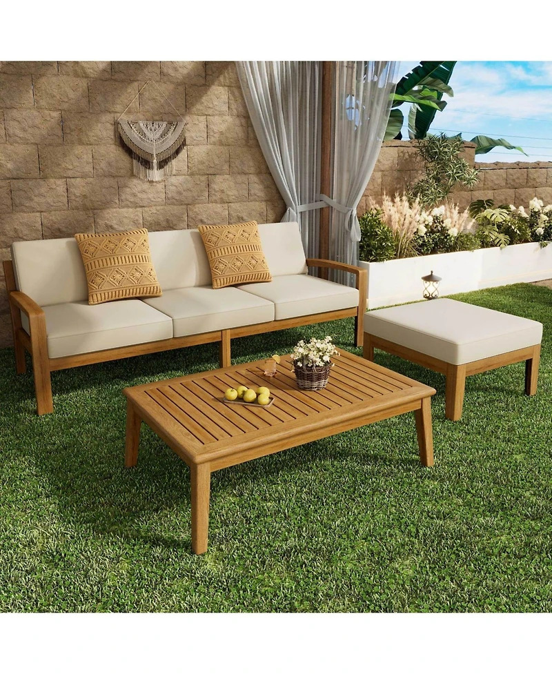 Streamdale Acacia Wood 3-Seater Outdoor Sectional Sofa Set with Ottoman