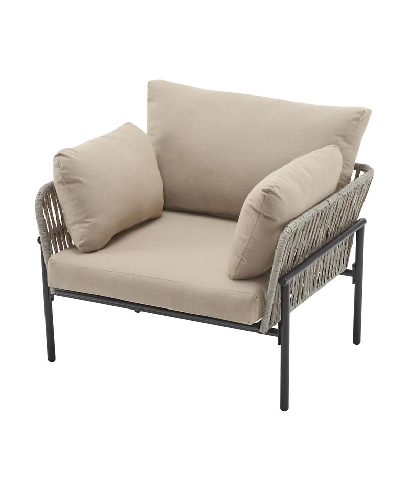 Streamdale Set of 2 Beige Iron Lounge Chairs w/ Cushions, Indoor/Outdoor