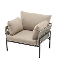 Streamdale Set of 2 Beige Iron Lounge Chairs w/ Cushions, Indoor/Outdoor