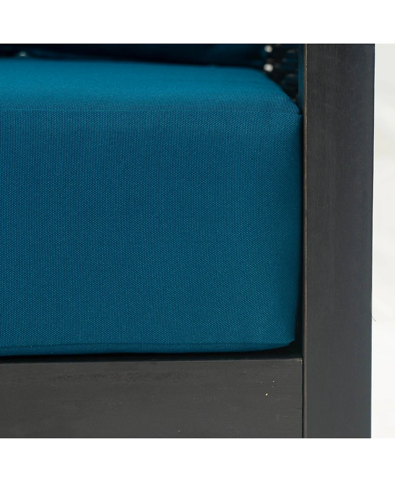 Acacia Wicker Club Chair, Black frame, dark teal cushions, 27,5"W