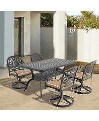 Streamdale 5-Pc Cast Aluminum Dining Set, 4 Swivel Chairs & Rectangular Table, Black Frame