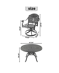 Streamdale 5-Pc Cast Aluminum Dining Set, 4 Swivel Chairs, 47" Round Table