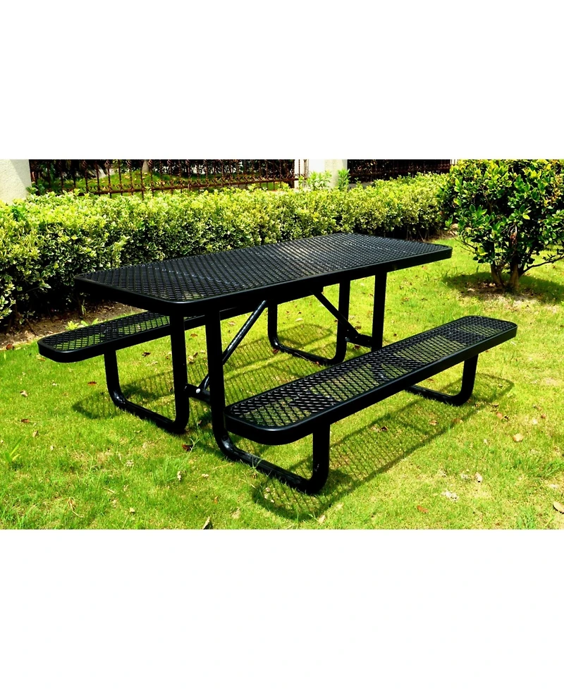 Streamdale 72" Expanded Metal Rectangular Picnic Table, Black With Umbrella Hole